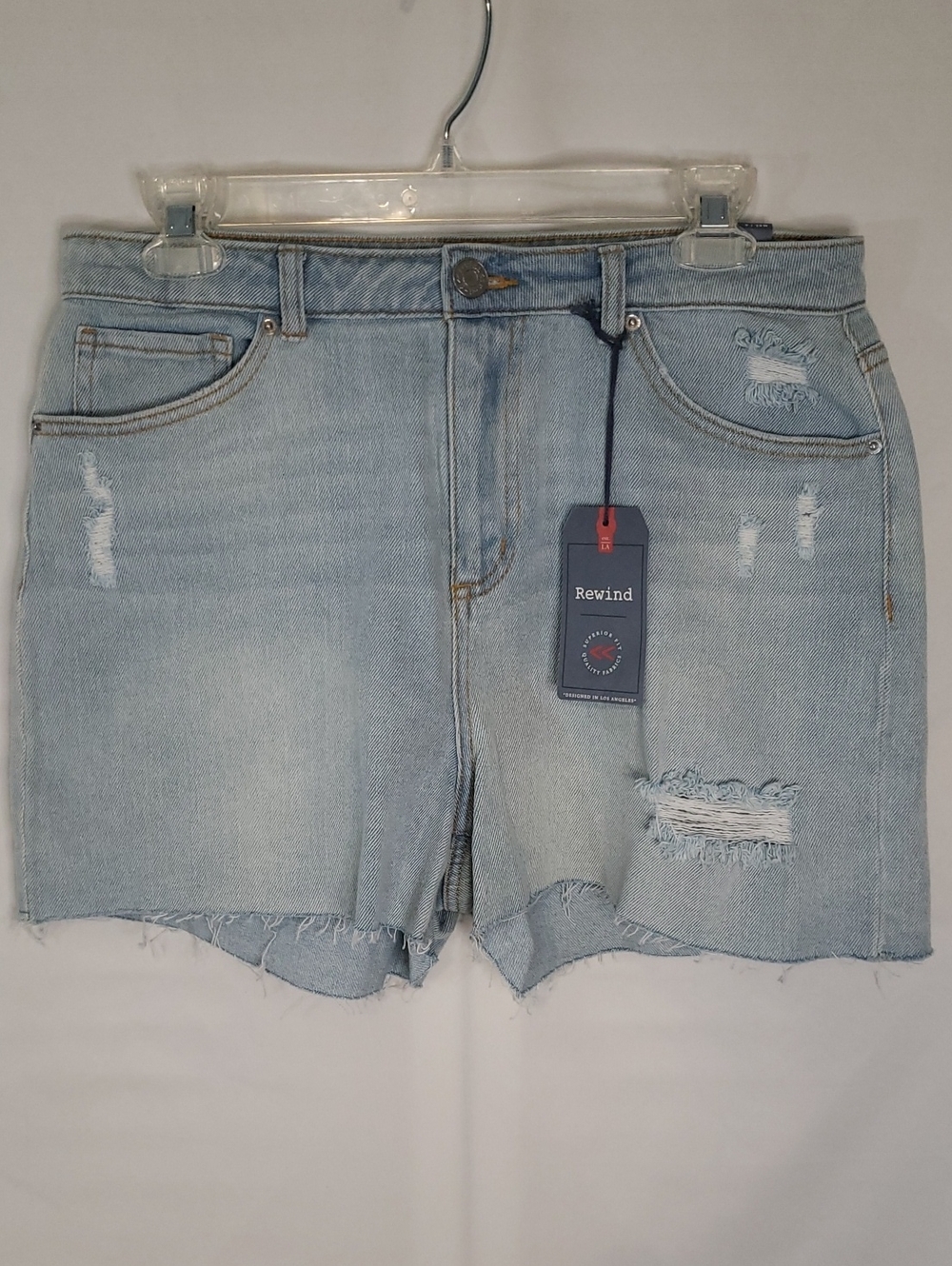 Rewind Light Blue Distressed Denim Shorts